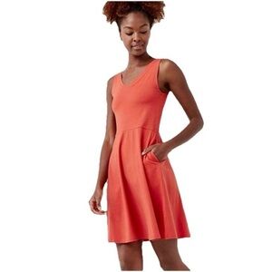 Pact V-neck Orange Sleeveless Fit Flare Dress Organic Cotton Pockets Women's M